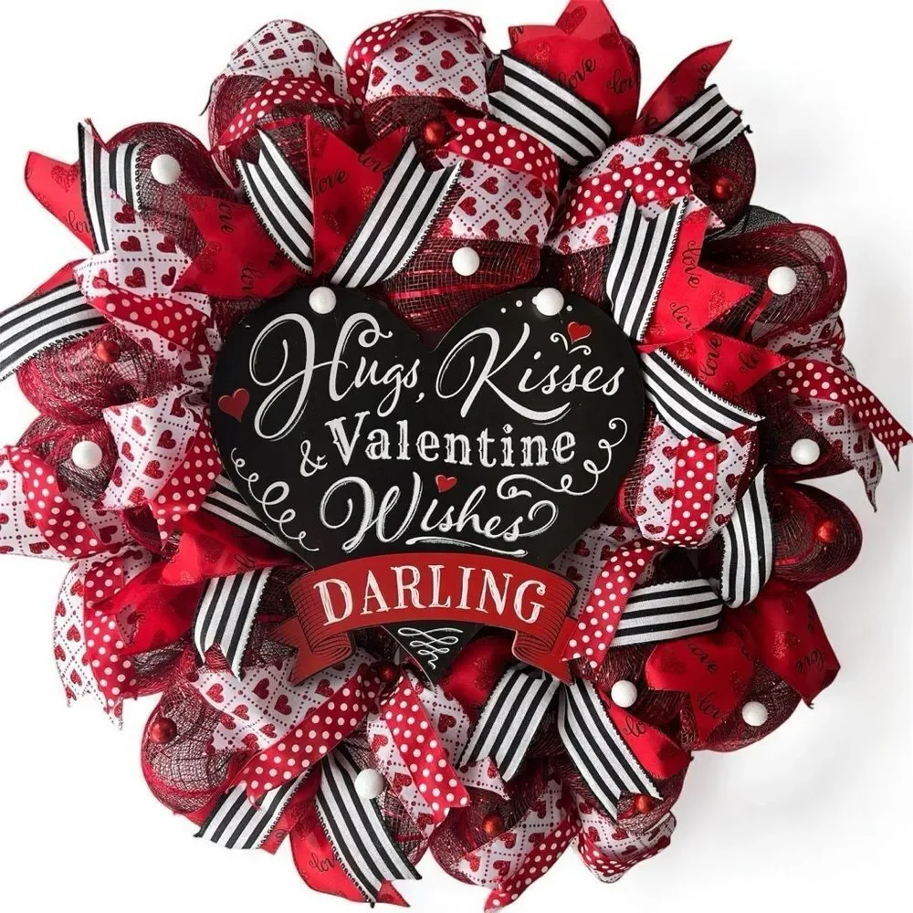 Made to order ‼️Beautiful Valentine’s Day wreath hand made deco mesh wre…